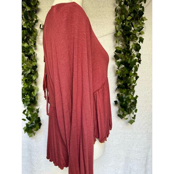 New Altar'd State Red Cropped Ruffled Long Sleeve Top Women's Medium - Picture 10 of 11